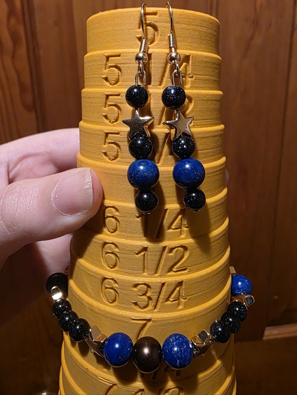 Gorgeous Handmade Lapis And Blue Goldstone Earring And Bracelet Set